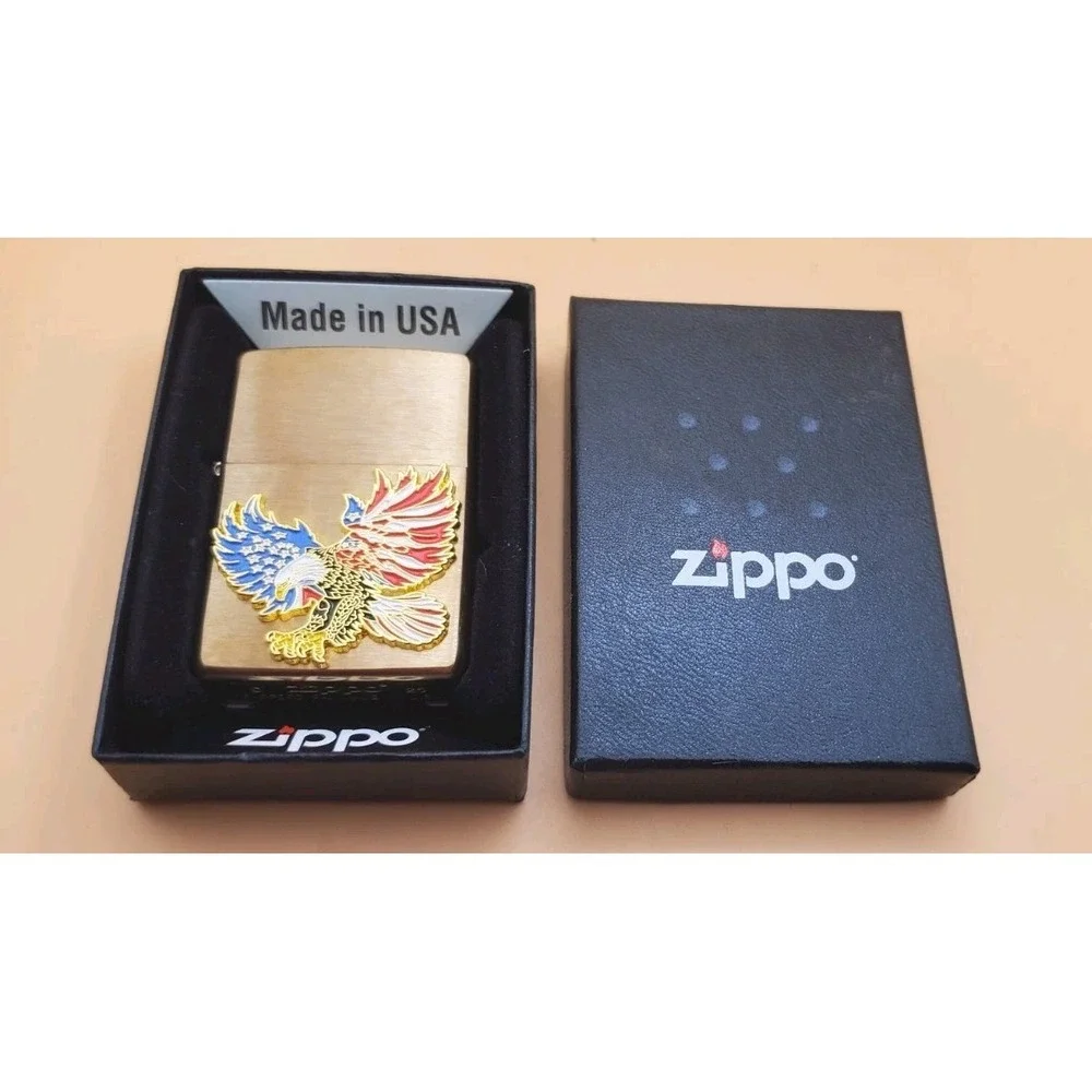 Zippo Lighter With An American Eagle Medallion Brass Case  Unused